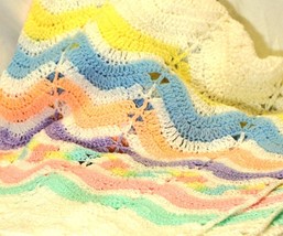 Hand Crocheted Baby Blanket Afghan Multi-Color 47&quot; x 40&quot; - £19.45 GBP