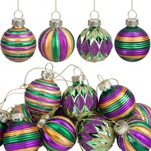 12 Pcs Mardi Gras Glass Ball Ornaments-1.5 Inch Mardi Gras Glitter Hanging Ball- - £23.97 GBP