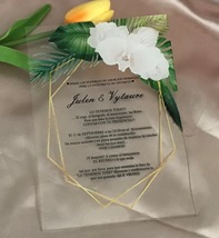 White Rose Acrylic Wedding Invitation,Custom 10pcs Acrylic Party Menu with base - £25.57 GBP+