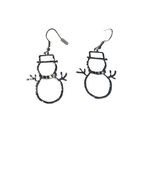 Silver Hollow Christmas Snowman Dangle Earrings - £7.65 GBP