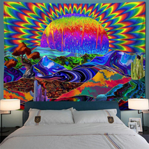 Trippy Wall Tapestry Planet Mountains Psychedelic Mushrooms Cactus Tree 60&quot;x82&quot; - £21.02 GBP