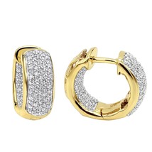 14K Jaune Plaqué or Petit Intérieur Out 1CT Simulé Diamant Hommes Boucle Boucles - £171.62 GBP