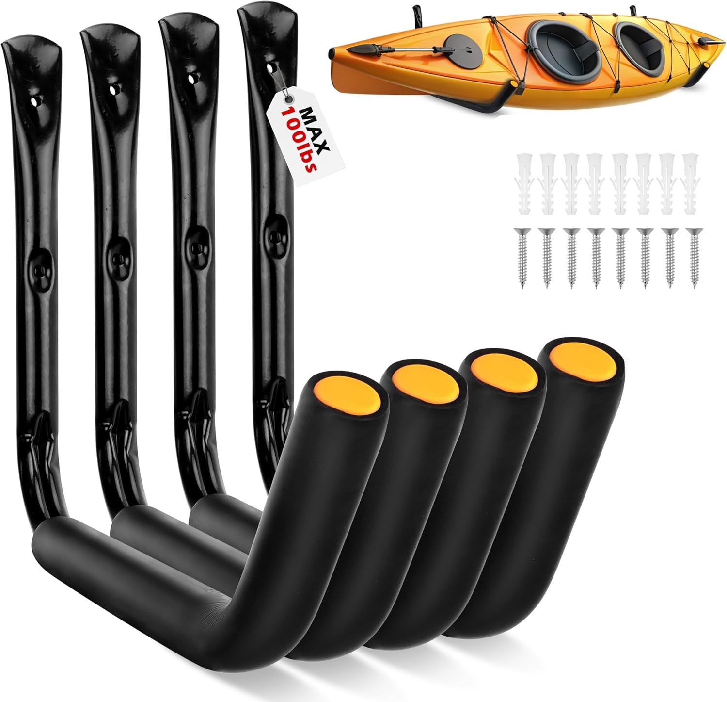 Sedy 4-Piece 15&quot; 100 Lbs Heavy Duty Garage Storage Hooks, Kayak Storage ... - $38.99