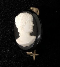 Vintage Jewelry Cameo Small White on Black 3/4 Inch Oval Carved Lapel Pin Brooch - $7.54