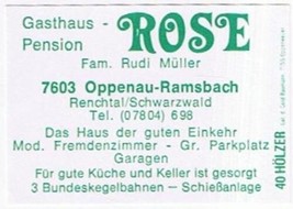 Matchbox Label Germany Gasthaus Rose Oppenau Ramsbach - £0.78 GBP
