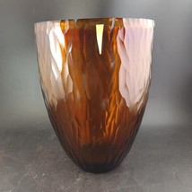 Art Glass 9.5&quot; Tall Amber Vase, Faceted &#39;Flame&#39; Cut - $69.30