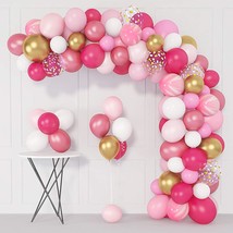 164Pcs Pink Balloons Garland Arch Kit, Hot Light Pink Gold White Confett... - £14.93 GBP