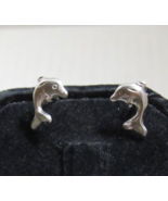 14K White Gold Dolphins Dainty 3/4&quot; Dangle Post Earrings .6g Delicate - $565.28 MXN