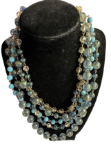 Vintage Necklace 4 Strand Aqua Blue &amp; Clear Beads Costume - $368.12 MXN