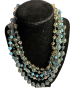 Vintage Necklace 4 Strand Aqua Blue &amp; Clear Beads Costume - $368.12 MXN