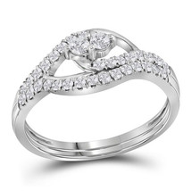 10kt White Gold Round Diamond 2-Stone Bridal Wedding Ring Band Set - £438.25 GBP