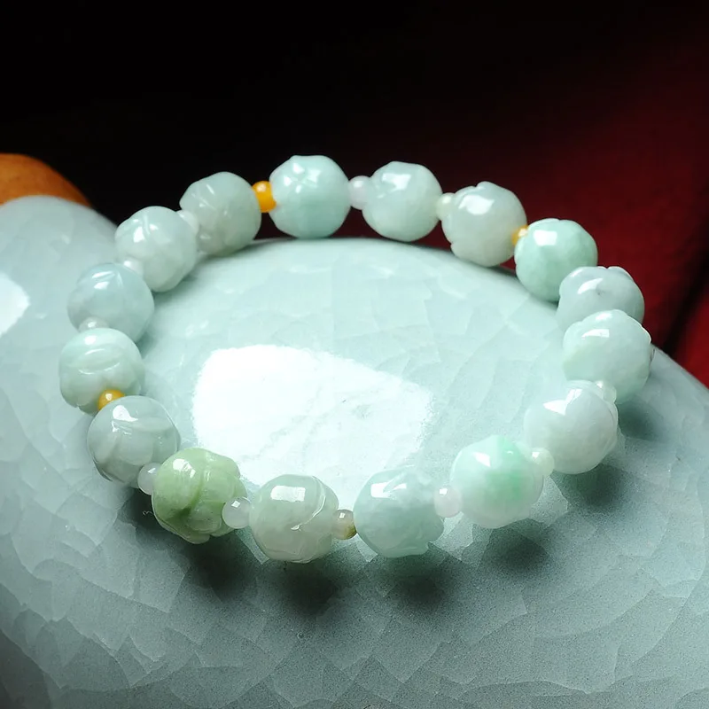 Natural Emerald 10MM Lotus Flower Beads Bracelet Adjustable Bangle Jewellery Fas - £31.14 GBP