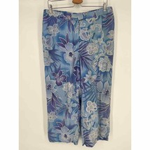 August Silk Wide Leg Cropped Pants Sz XL Blue Purple Floral Print 100% Silk - £18.85 GBP