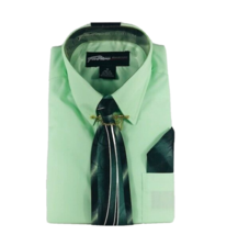 Fubu Boys Green Dress Shirt Green Black White Tie Hanky Tie Clip Sizes 1... - £19.86 GBP