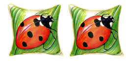 Pair of Betsy Drake Ladybug Small Pillows 12 Inch X 12 Inch - £54.80 GBP