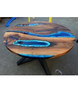 HANDI STONE Epoxy Round Table (Top and Base Both) Natural Wood Table, Wo... - $500.00