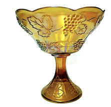 Vintage Amber Carnival Glass Tall Pedestal Candy Dish Grapevine - £19.57 GBP