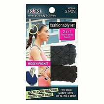 Scunci 2 in 1 Hair + Wrist Band 2 Piece Set Black &amp; Blue Metallic Color New - $9.42