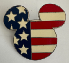 Disney Pin Mickey Mouse Ears Head American Flag Red White Blue Stars 2008 - $12.86