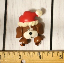 vintage puppy dog Santa hat Christmas dog brooch pin brown white red - £7.82 GBP