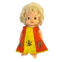 Vintage Uneeda Doll Baby PEEWEE Doll 1966 Hong Kong Blonde Yellow Orange Dress - £10.34 GBP