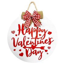 Happy Valentine&#39;S Day Hanging Sign, Round Wooden Red Heart Valentines Day Deco - £32.87 GBP