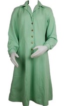 70s Mod Dress Sz S M Mint Green Vintage Polyester Knit Retro Long Balloon Sleeve - £36.42 GBP