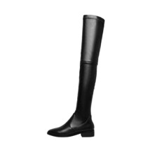 genuine leather round toe stretch over-the-knee boots thick heels wear thin leg  - £118.44 GBP