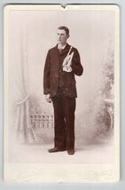 Antique Cabinet Card Photo Man w/ horn, suit, tie, Nickell Marceline MO. - $24.99