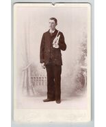 Antique Cabinet Card Photo Man w/ horn, suit, tie, Nickell Marceline MO. - $29.99