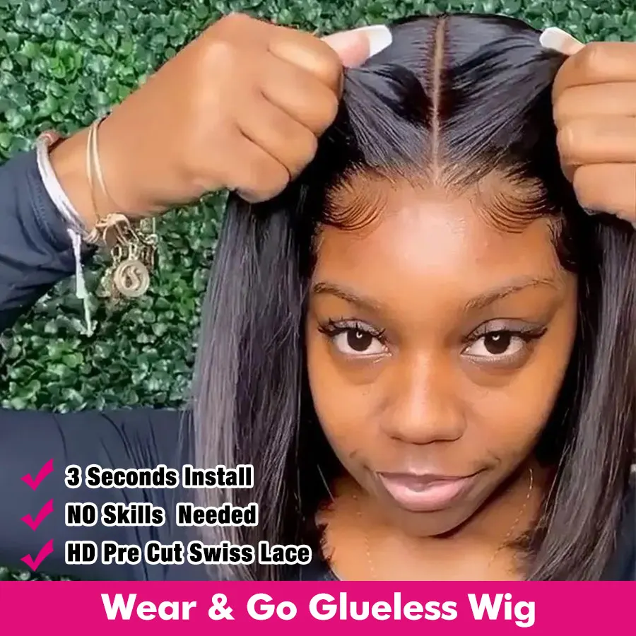 Glueless Wig Straight Bob Wig Lace Closure Natural Hairline Glueless Prepluck - £48.25 GBP+