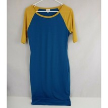 LuLaRoe Julia Blue Dress With Mustard Yellow Sleeves Size Small - £8.40 GBP