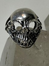 Skull ring  size 6.75 sterling silver biker women girls - £84.21 GBP