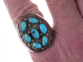 sz12.25 Men&#39;s Native American Sterling/turquoise cluster ring - $249.48