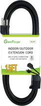 15 Ft Indoor Outdoor Black Extension Cord, 16 Gauge Waterproof, Ul Listed， 15Ft - $29.94