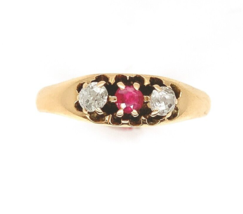 14k Gold Diamond and Synthetic Lab-Created Ruby/Paste Victorian Ring (#J6295) - £504.07 GBP