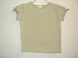 Gymboree Girls Size 4 Shirt Green Striped, Sweet Pea, Rhinestones, Short Sleeves - £6.55 GBP