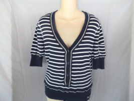 Polo Jeans Co Ralph Lauren sweater Large blue white stripe V neck short ... - $22.49