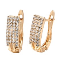 Luxury Women 585 Rose Gold Stud Earrings Four Row Micro-wax Inlay Natural Zircon - £6.69 GBP