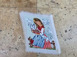 Girl with birds tapestry, finished needlepoint handmade tapestry, gobeli... - $17.00