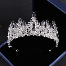 Big Rhinestone Bridal Jewelry Sets Silver Plated Crystal Crown Tiaras Necklace E - £37.18 GBP