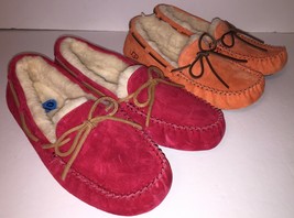 UGG Sheepskin Slippers Shearling Moccasins Red Pink Suede Slip On Loafers Dakota - £46.88 GBP