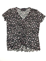 POLLY &amp; ESTHER Black Floral Sheer Short Sleeve Top Sz XL BLOUSE - $12.95