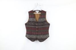 Vintage 90s Streetwear Womens Medium Rainbow Geometric Tapestry Button Vest - £35.16 GBP
