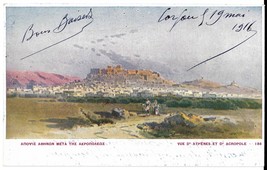 GREECE postcard, VIEW OF ATHENS AND ACROPOLIS, c1916 vintage, Aspiotis - £3.89 GBP