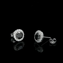 2Ct Halo Finto Nero/Trasparente Diamante Rotondo Orecchino 925 - £46.33 GBP