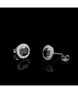 2Ct Halo Finto Nero/Trasparente Diamante Rotondo Orecchino 925 - $58.47