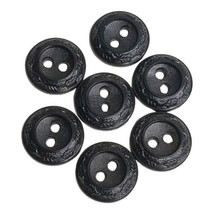 Lot 7 Buttons Vintage Black with Leaf Edging Molded 15 mm Diameter 2 Hole - $4.95