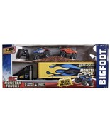 RC Monster Jam Truck Hauler Bigfoot W/Detachable Trailer &amp; 2 RC Cars Blu... - £237.40 GBP