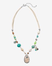 Chico&#39;s Summer Days Beaded Wood Pendant Necklace Nwt - £23.98 GBP